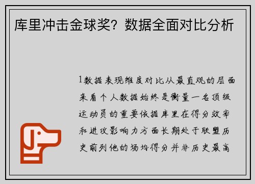 库里冲击金球奖？数据全面对比分析